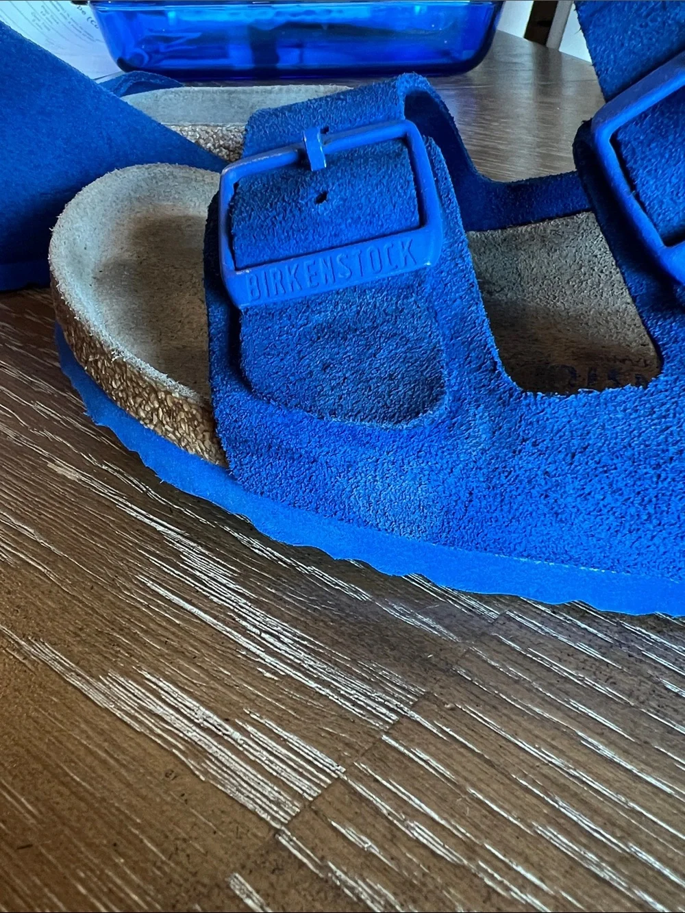 Birkenstock Blue Suede Two-Strap Sandals